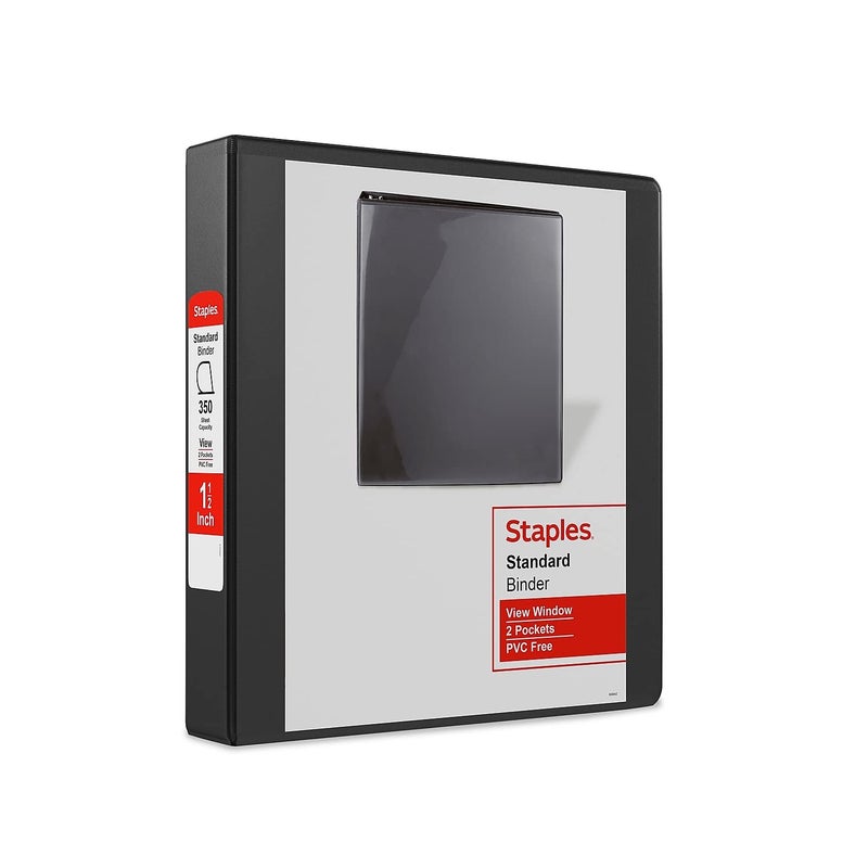 Staples 3-Ring Binder, 1.5 Inch D-Ring Organizer for Home, Office, School, Holds up to 350-Sheets, Black - Image 1